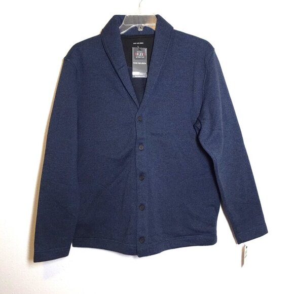 Van Heusen Grandpa Cardigan Men's Size L Blue Fleece Thermal Academia Professor - Picture 1 of 8